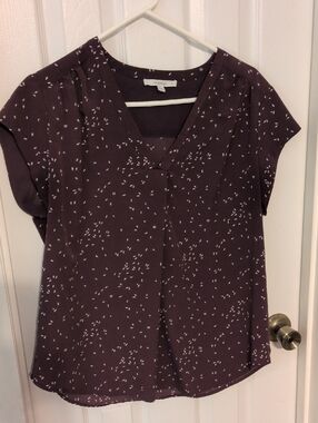 Loft Plum Cap-Sleeve V-Neck Blouse